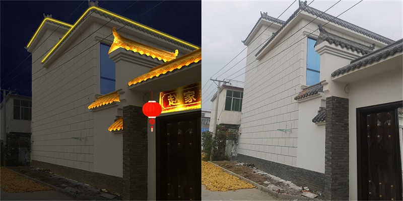 駐馬店新蔡縣農村別墅樓體亮化工程效果展示